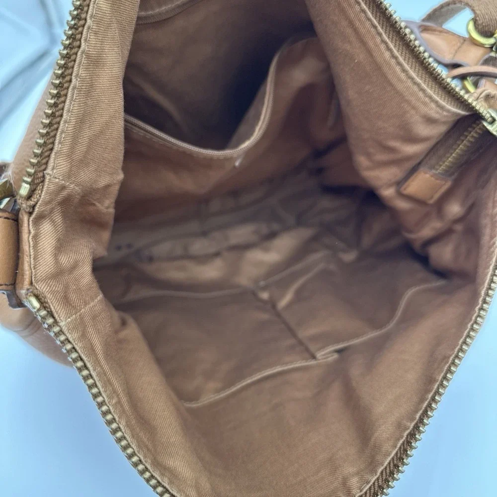 Fossil Genuine Leather Pebbled Brown Cognac Hobo Shoulder  Crossbody Bag 15x13
